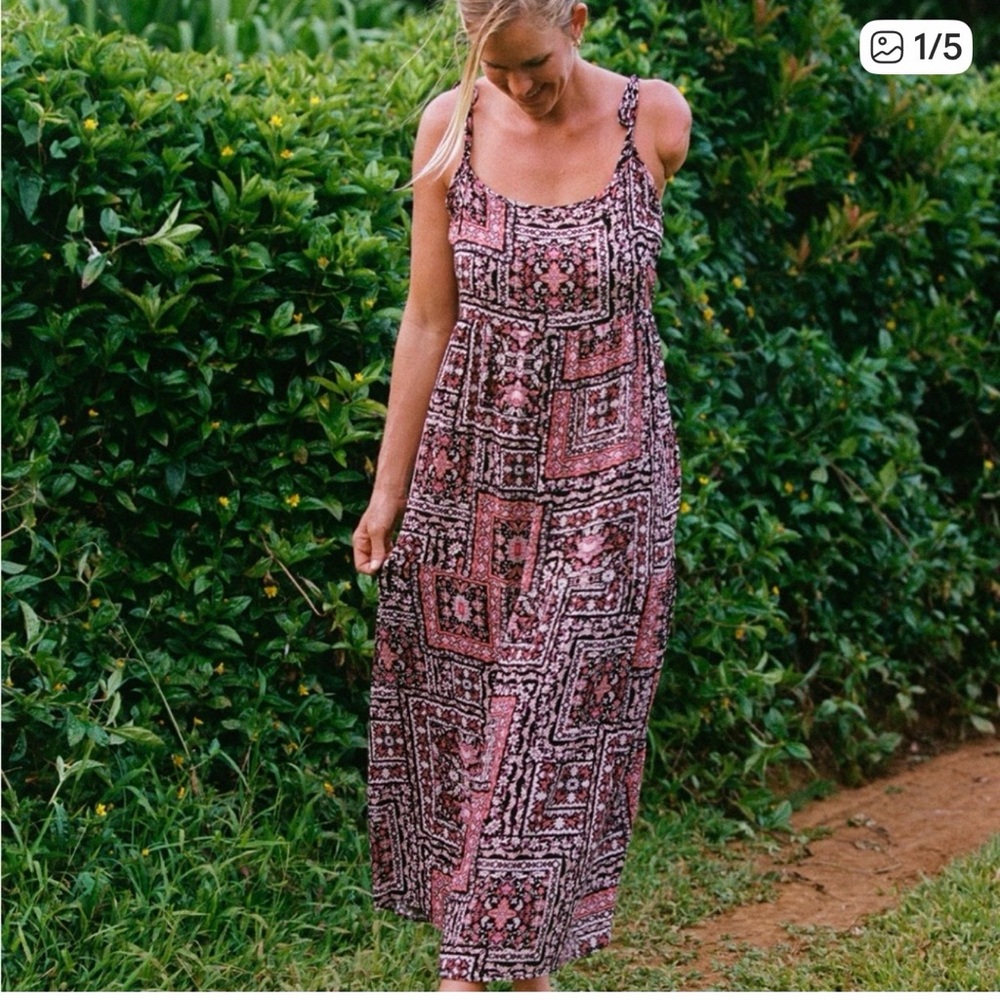 CJLA x Bethany Hamilton Millie Pink & Black Boho Printed Maxi Dress Sz S